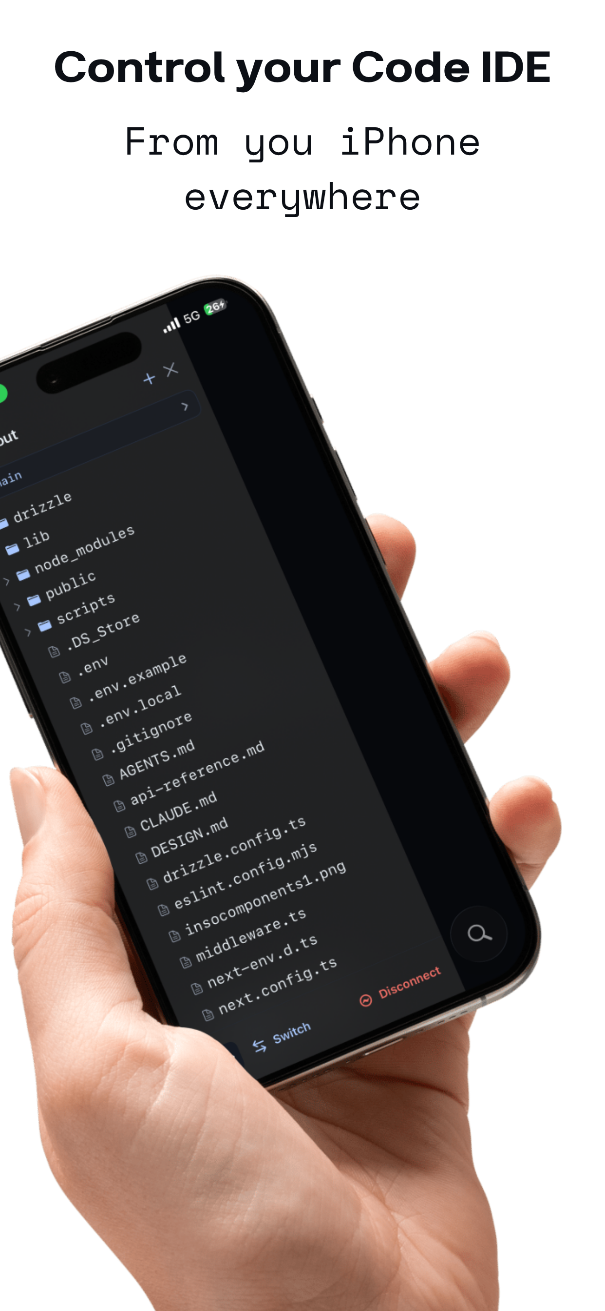 Control your code IDE from your iPhone, anywhere — browse your workspace file tree