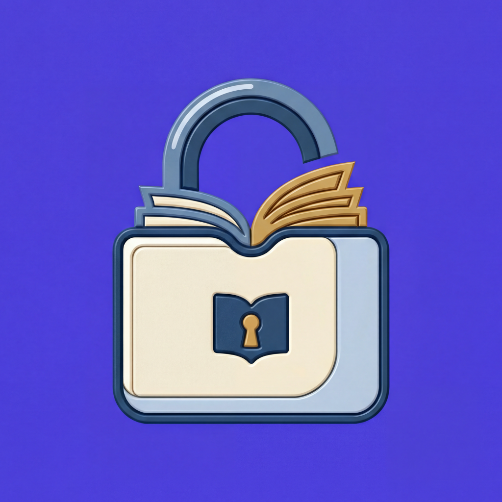 Reader Lock app icon, an open book with a lock